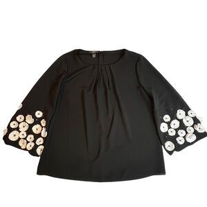 Afani Blouse Womens Large Black Hippie Bell Sleeve Boho Floral Cottagecore Shirt